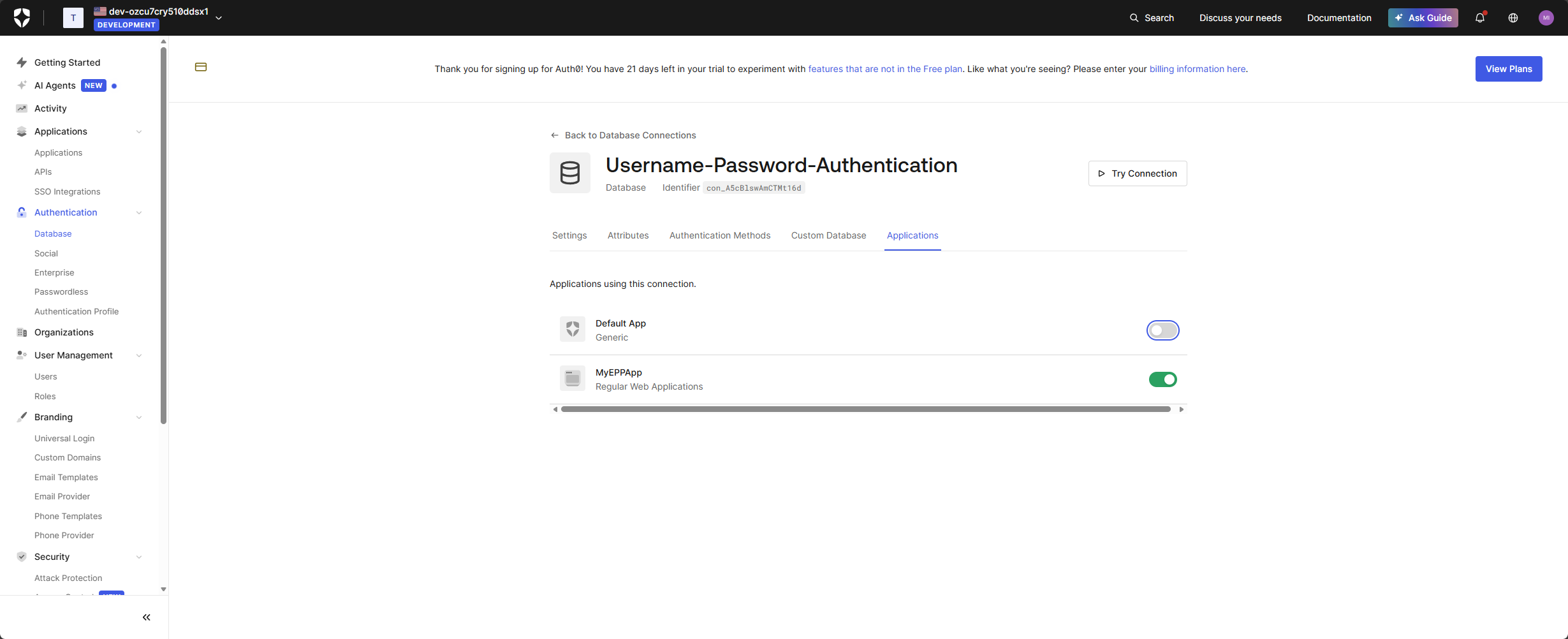Enable DB Connection for the app