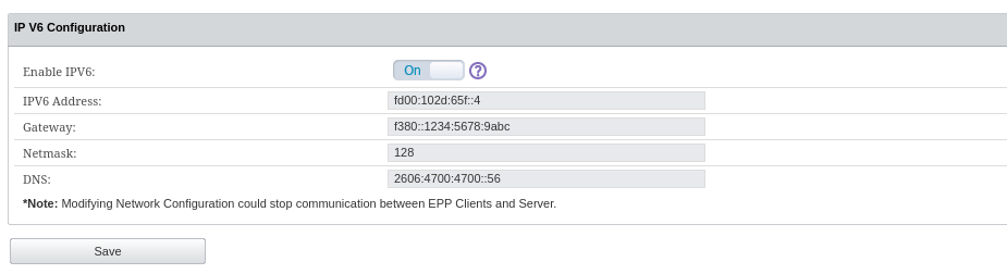  Change the network settings for the appliance to communicate correctly in your network using IPV6