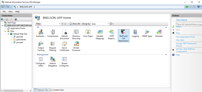 ISAPI and CGI Restrictions list in IIS Manager