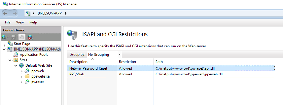 Password Reset restriction set to Allowed with path to apr.dll