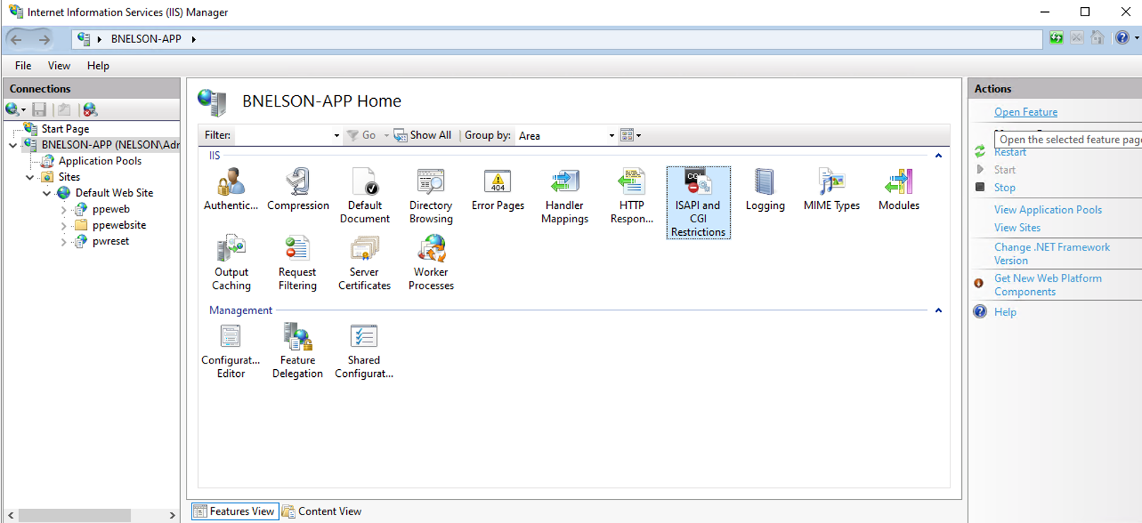 ISAPI and CGI Restrictions list in IIS Manager
