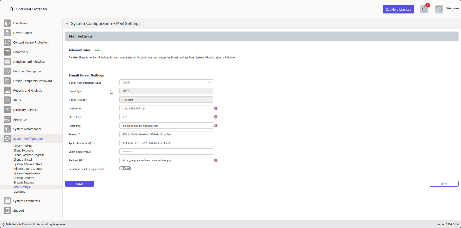 OAuth Email Settings