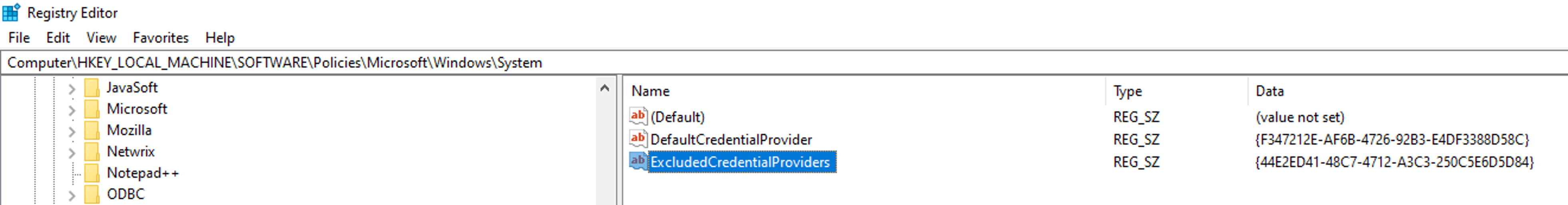 Exclude Credential Providers