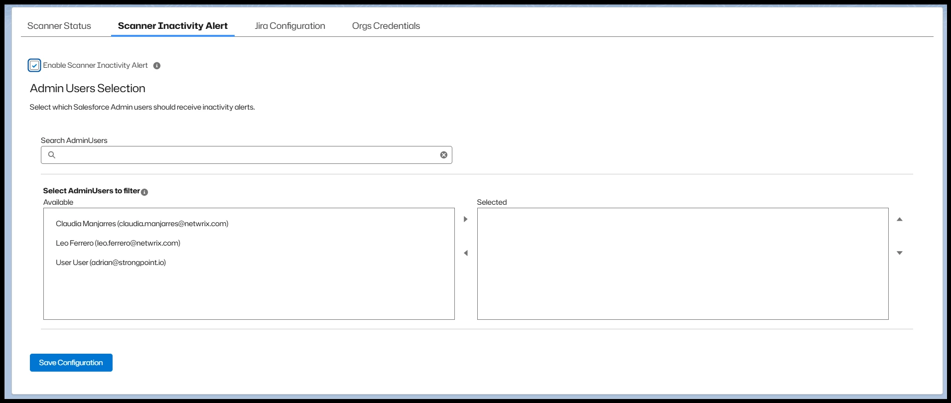 Admin Users Selection
