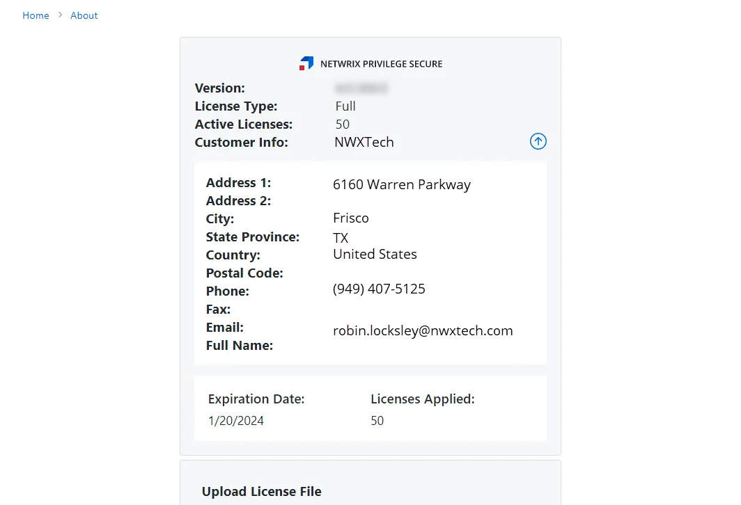 About page showing additional Customer Info details