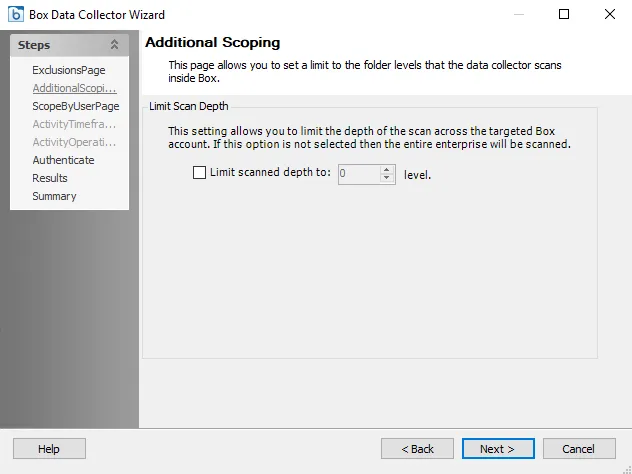 Box Data Collector Wizard Additional Scoping page