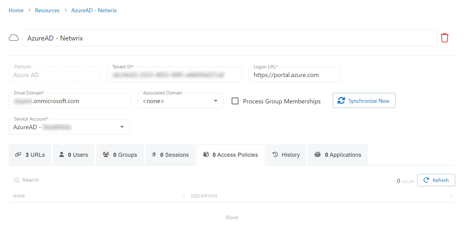 Access Policies Tab Azure AD