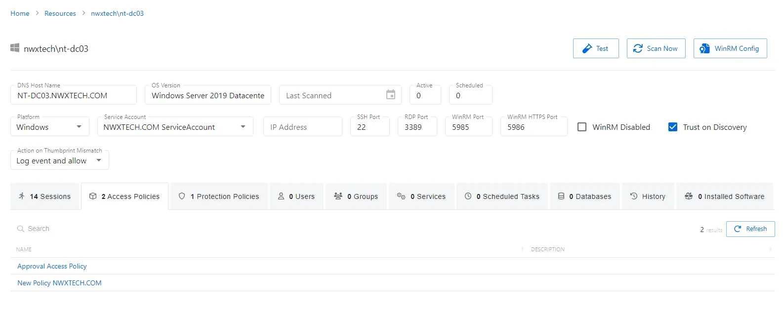Host Access Policies Tab