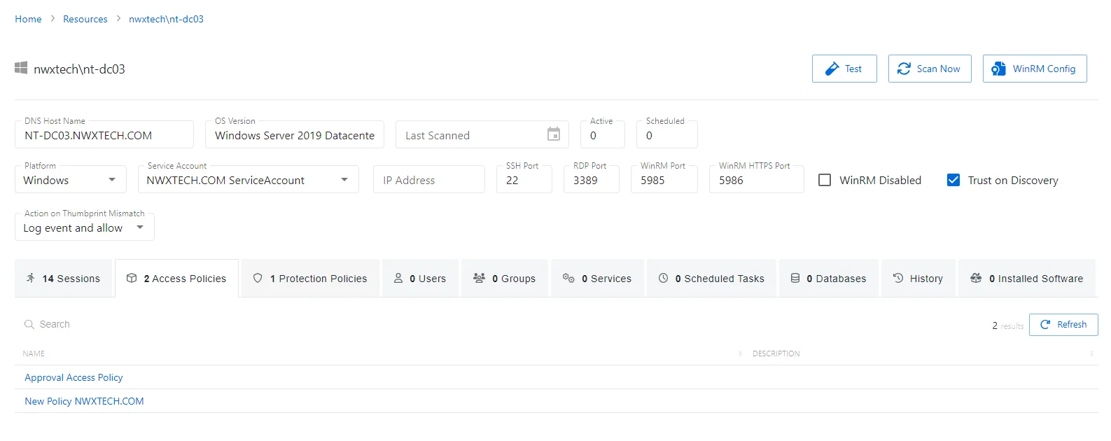 Host Access Policies Tab