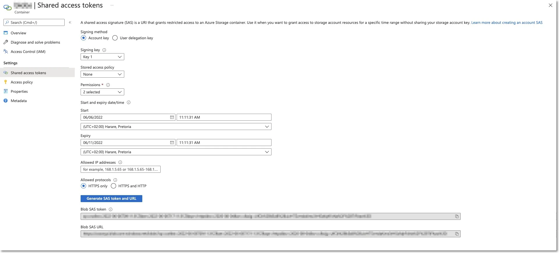Configuring the SAS token