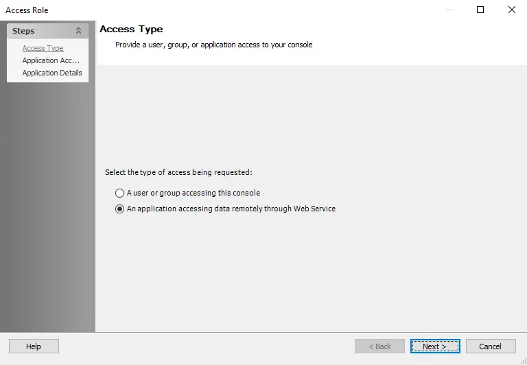 Access Type page of the Access Role wizard
