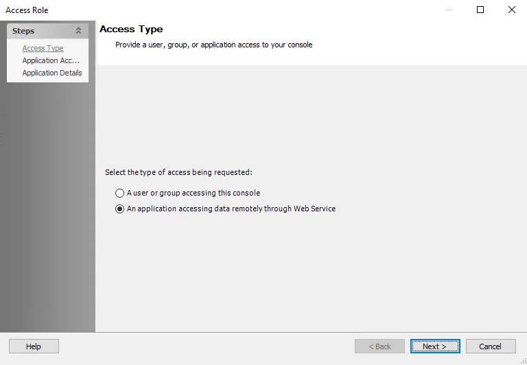 Access Type page of the Access Role wizard