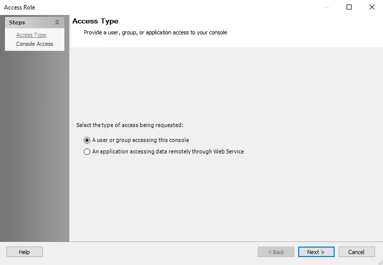 Access Type page of the Access Role wizard