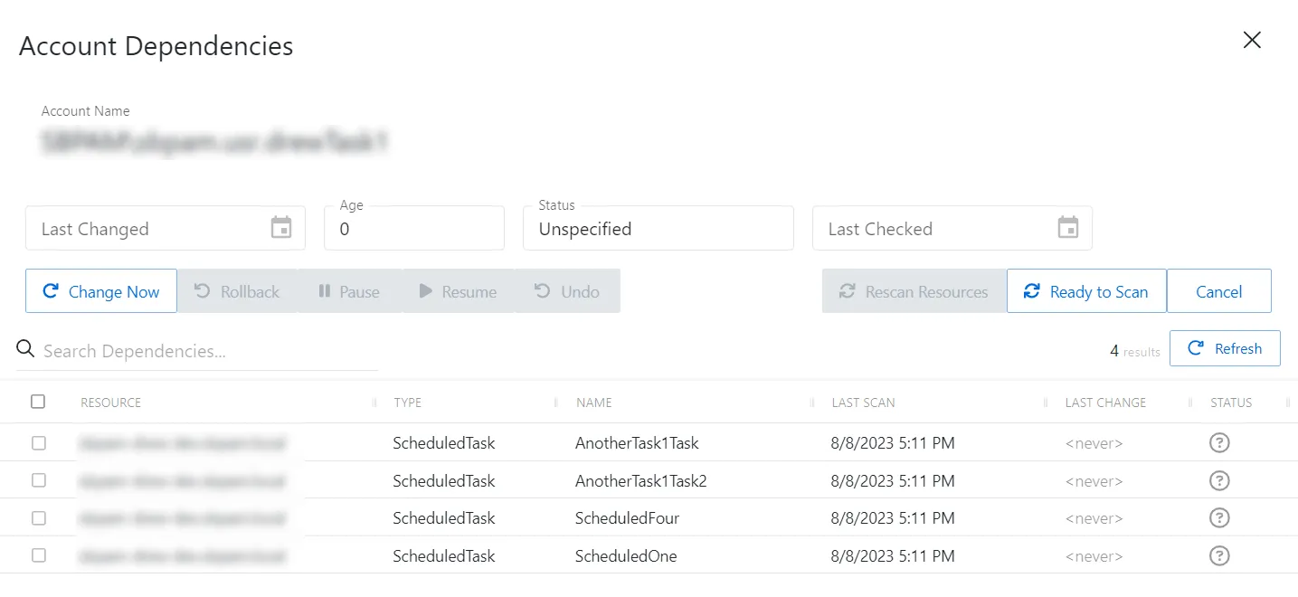 Account Dependencies Window
