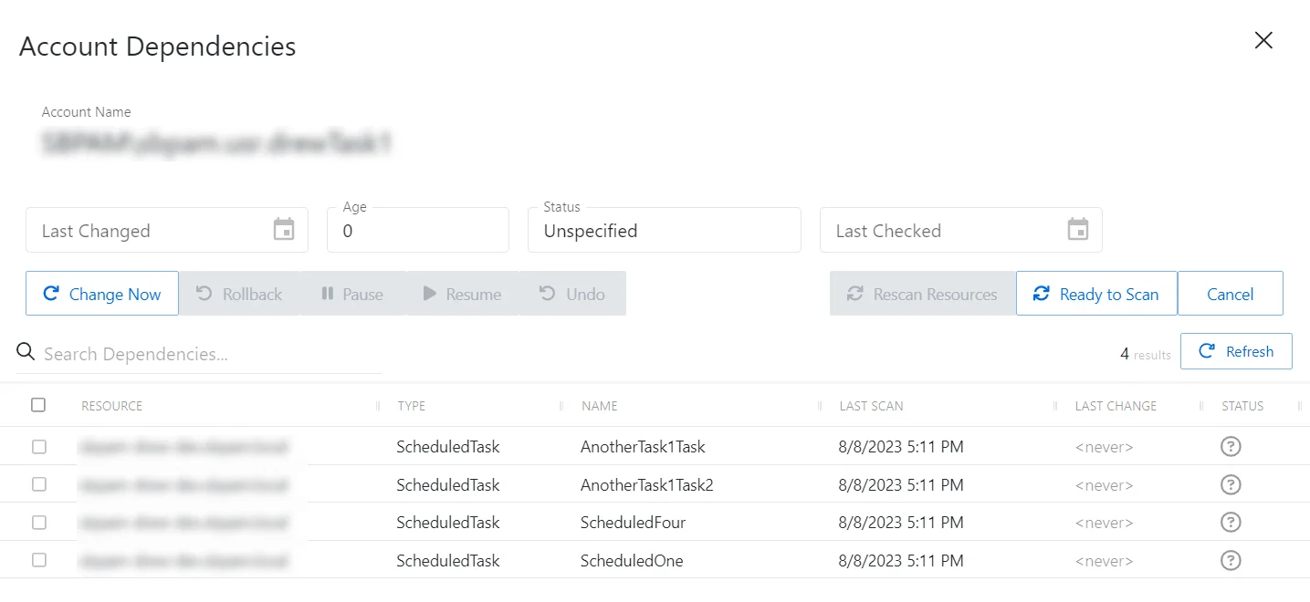 Account Dependencies Window