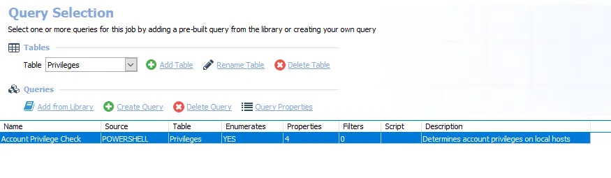 Queries for the SG_AccountPrivileges Job