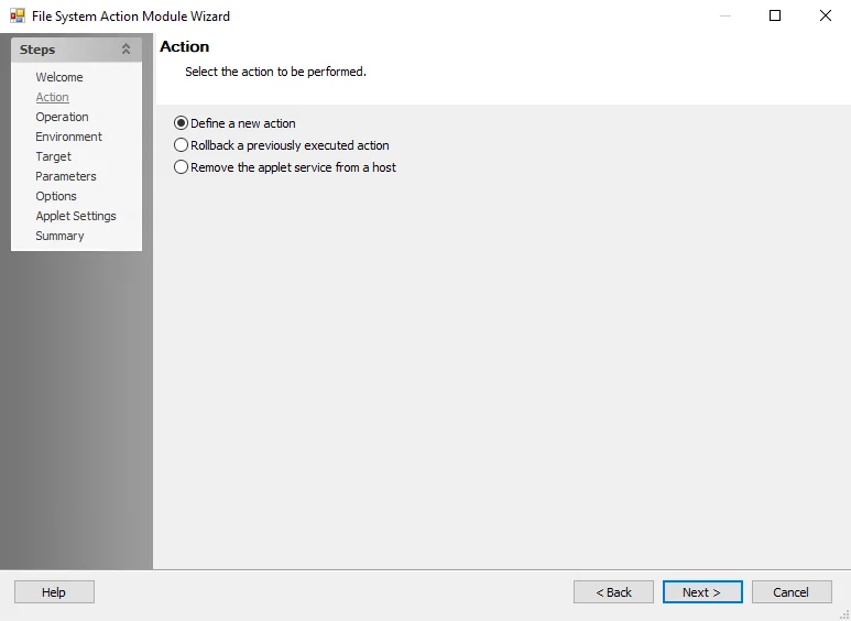 Public Folder Action Module Wizard Action page
