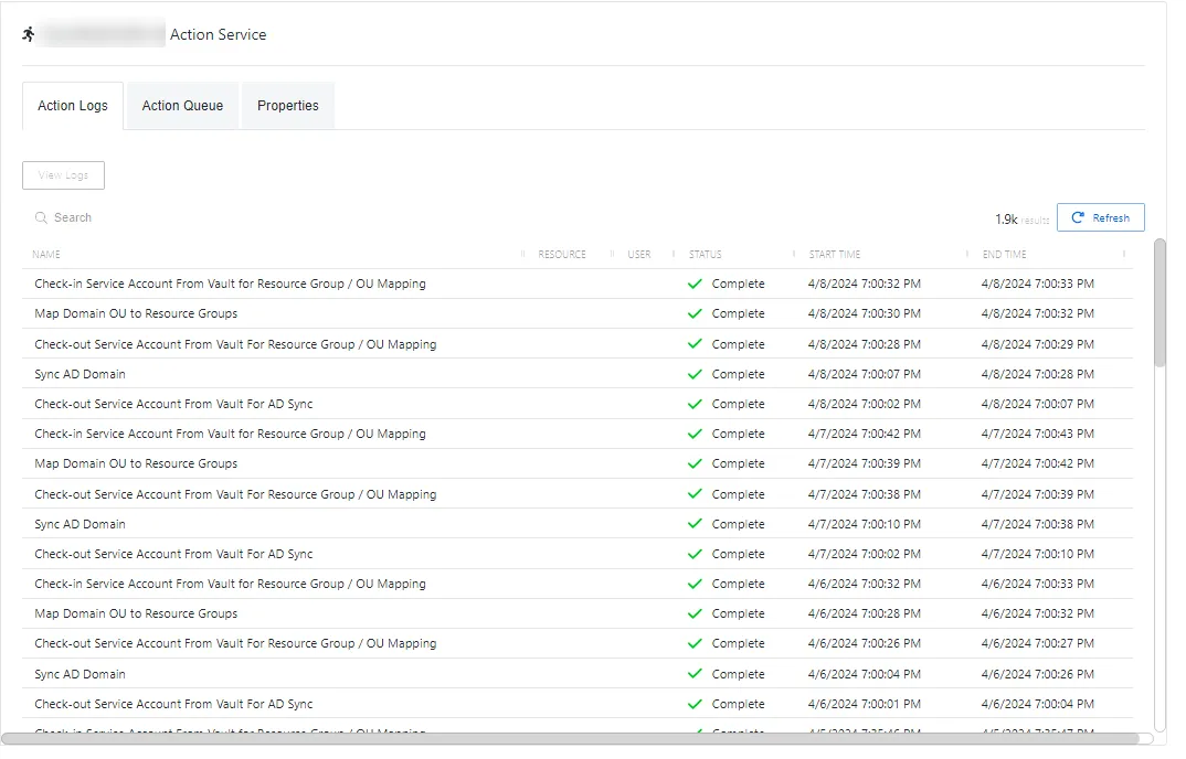 Action Logs Tab