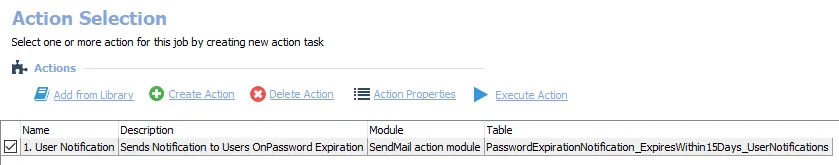 Default Action Tasks for the Job
