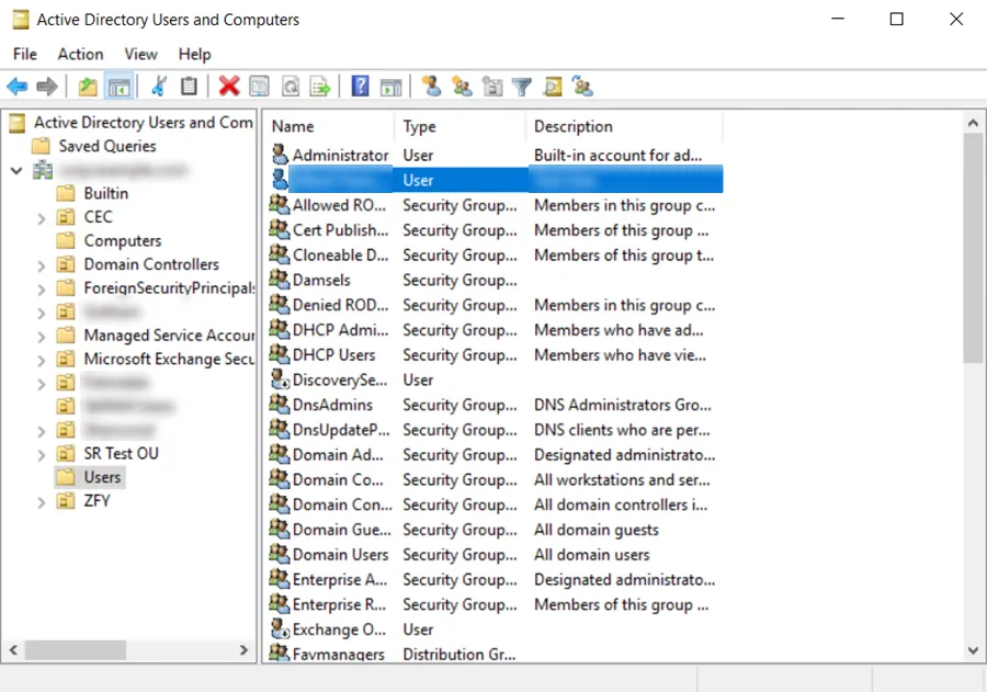 Active Directory Users and Computers Window