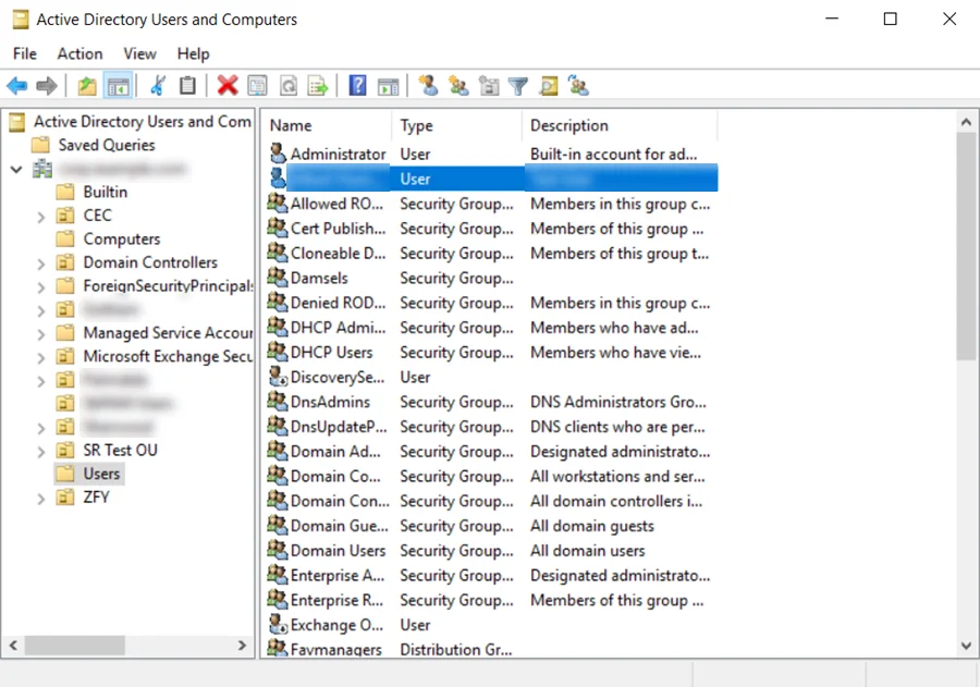 Active Directory Users and Computers Window