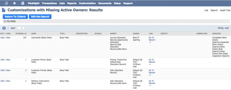 Customizations with Missing Active Owner