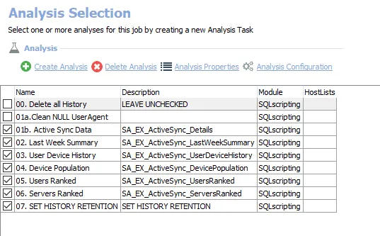 Analysis Tasks for the EX_ActiveSync Job