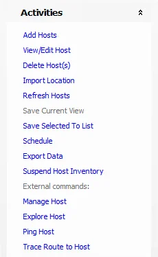 Activities pane in Host Management node