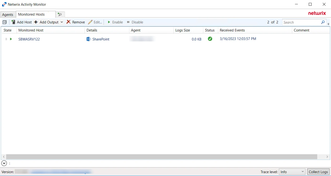 Activity Monitor with SharePoint host added