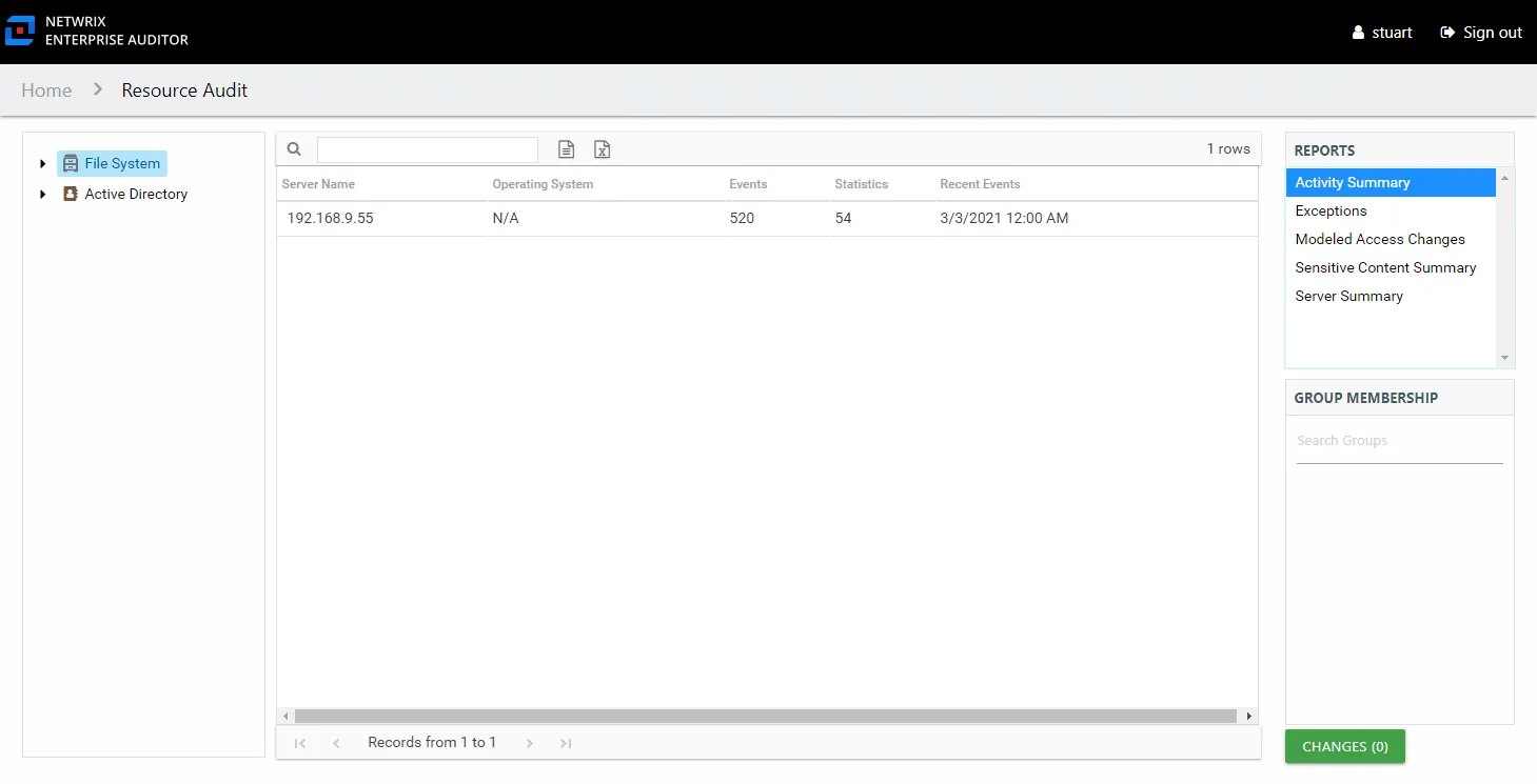 Activity Summary report at the File System node