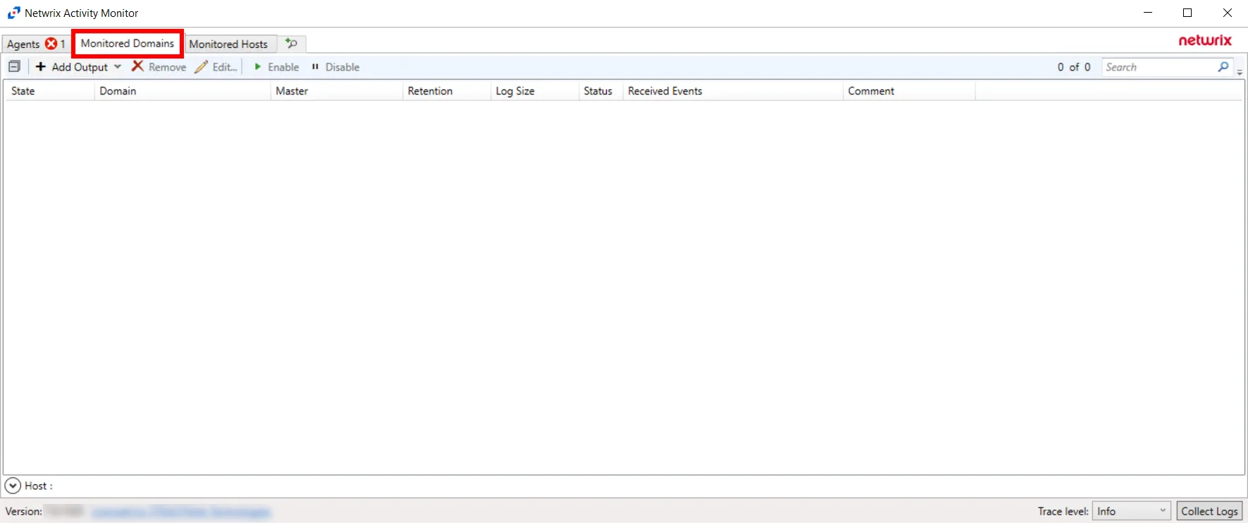 Monitored Domains Tab in the Activiy Monitor