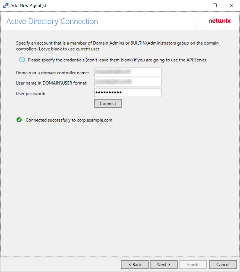 Example of a successful connection on the Active Directory Connection page