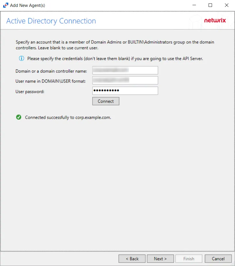 Example of a successful connection on the Active Directory Connection page
