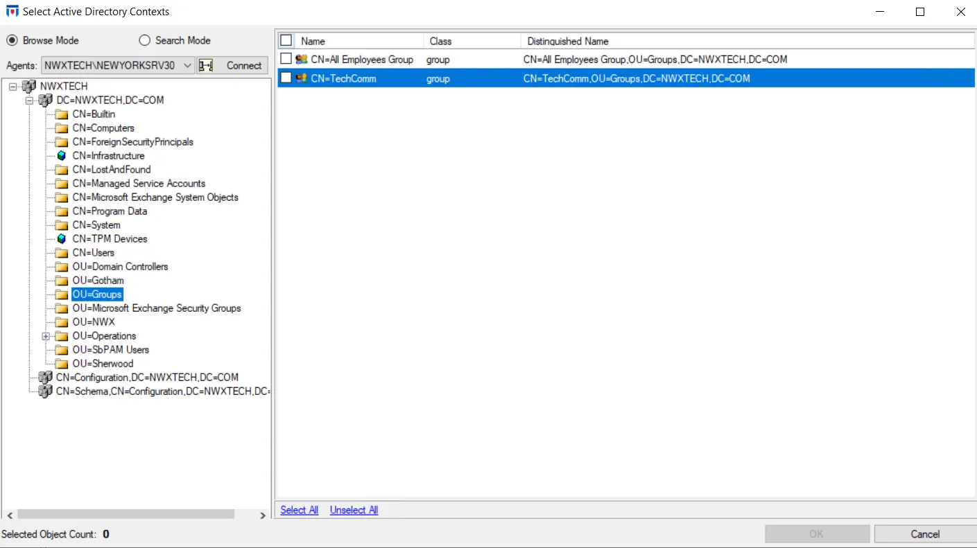Select Active Directory Contexts window