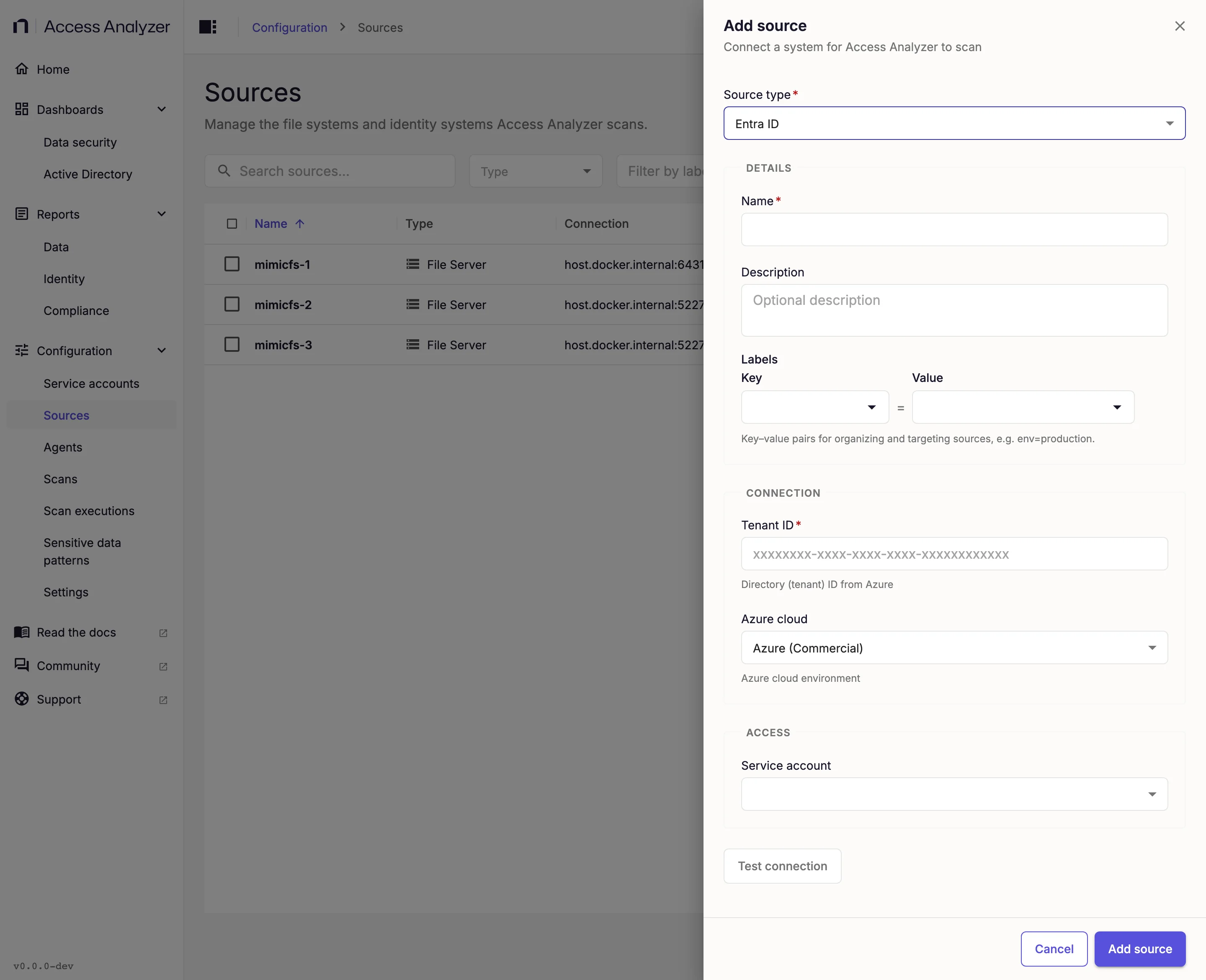 Add source drawer for an Entra ID source