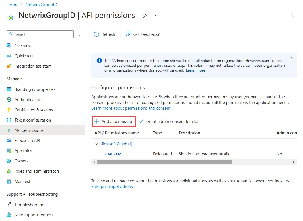 API Permission page
