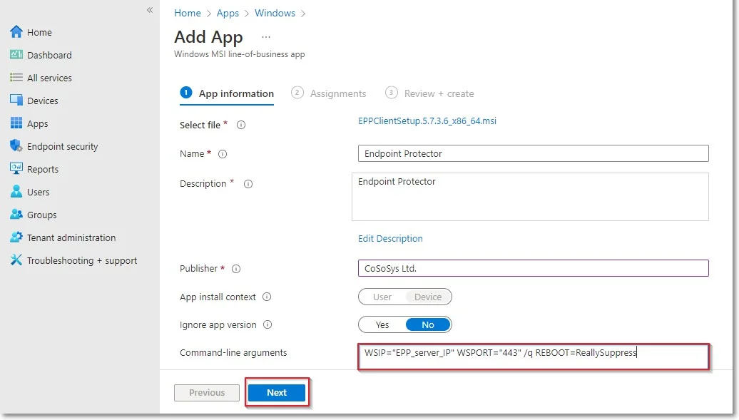 App information page to add information. 