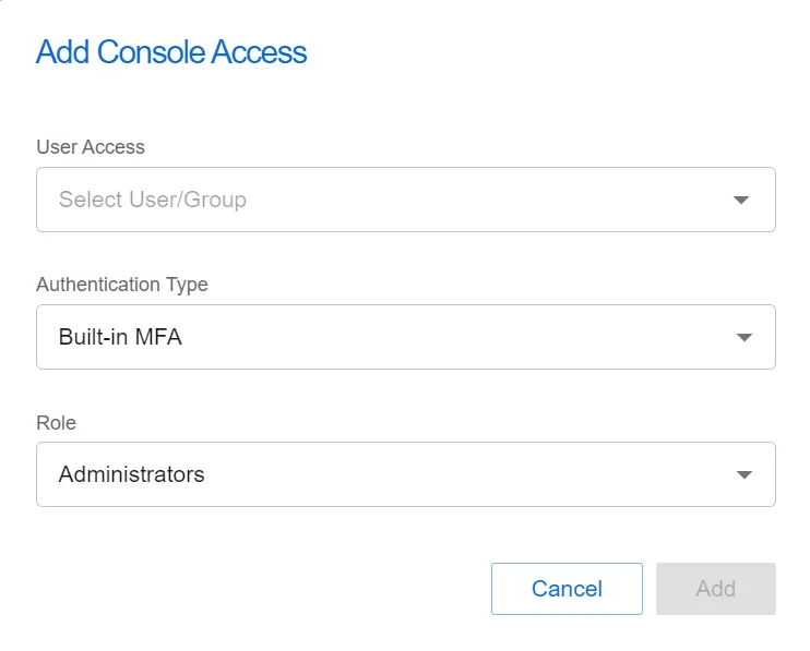 Add Console Access window