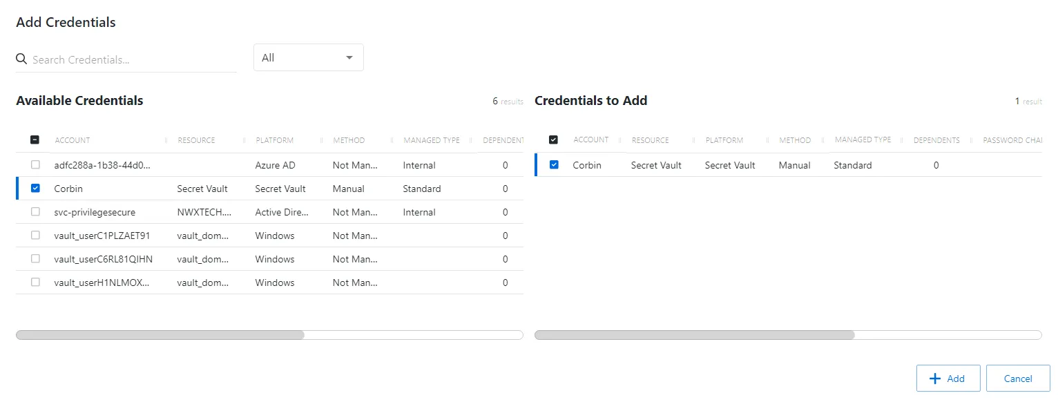 Add credentials window