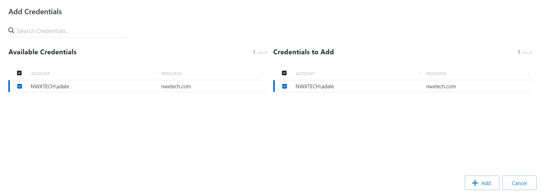Add credential to Credential Policy Override Window