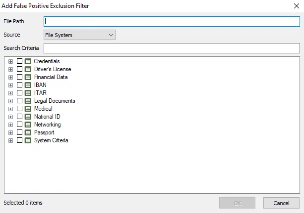 Add False Positive Exclusion Filter window