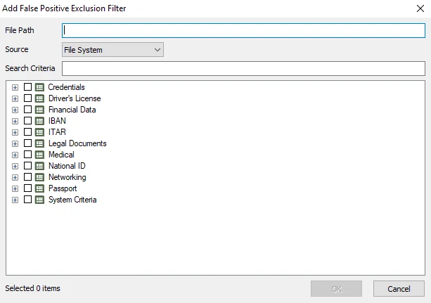 Add False Positive Exclusion Filter window
