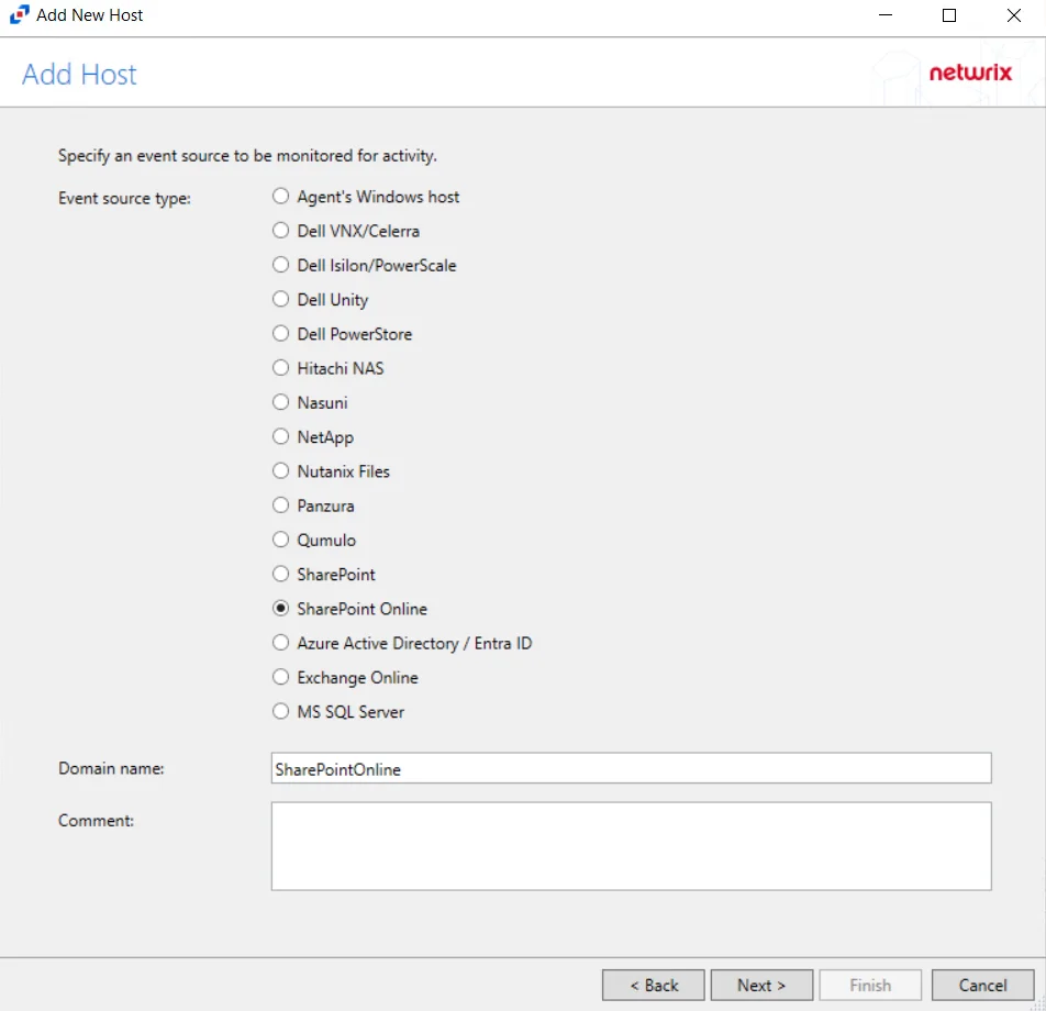 Add Host page with SharePoint Online selected