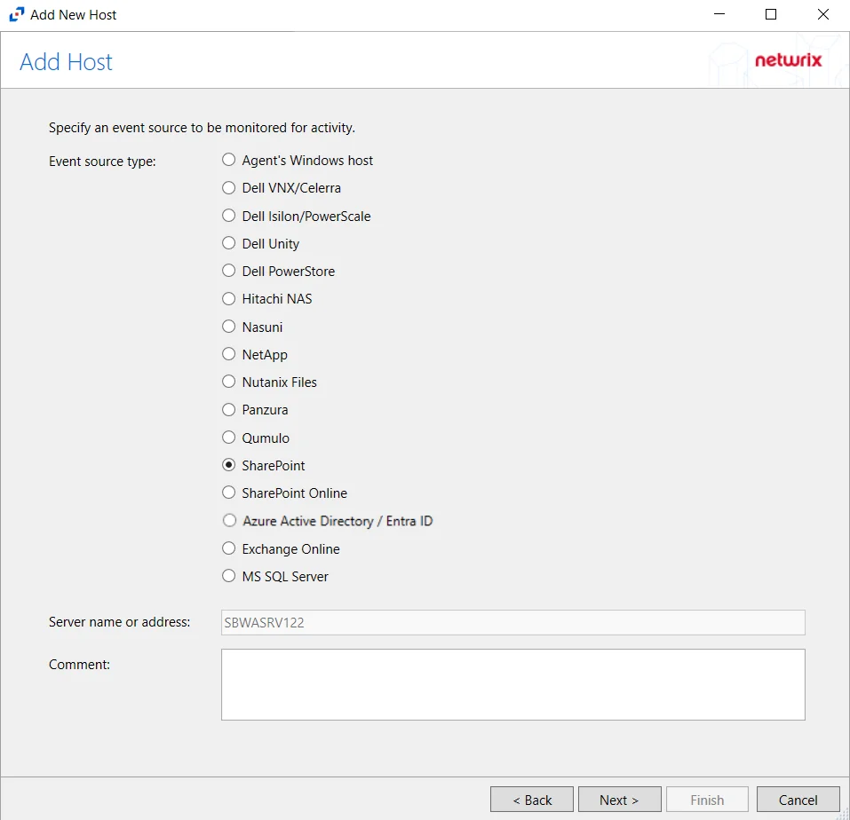 Add Host page with SharePoint selected