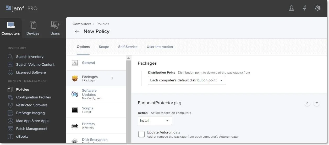 Adding the Endpoint Protector package to policy