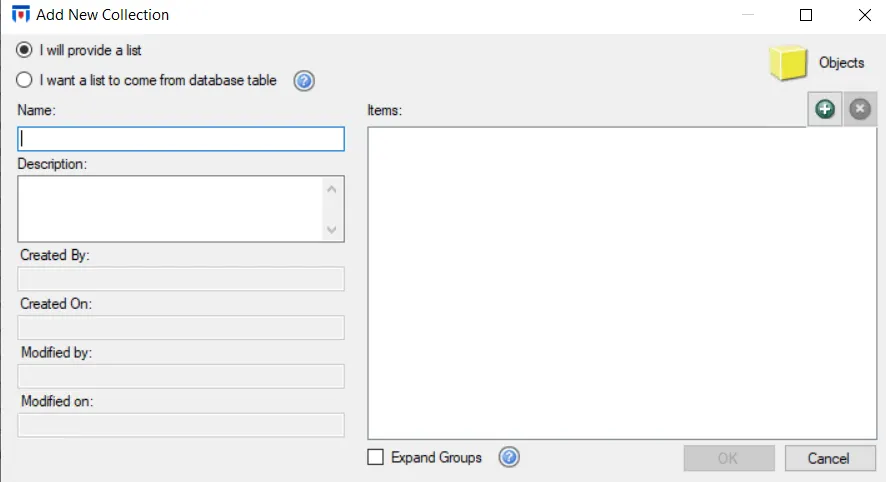 Add New Collections window