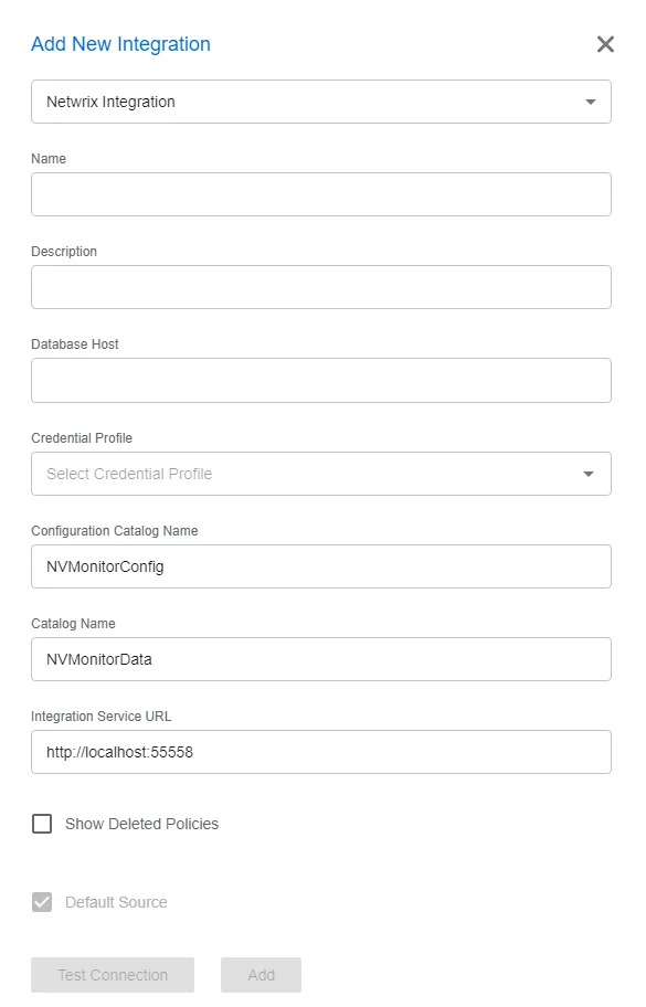Add New Integrations window with the Netwrix Integration type selected