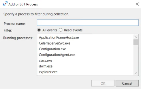Add or Edit Process popup window