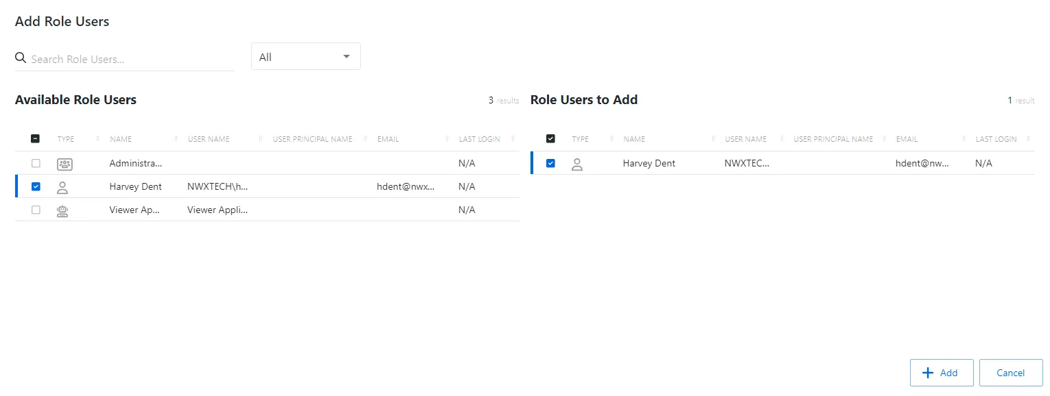 Add Role Users Window