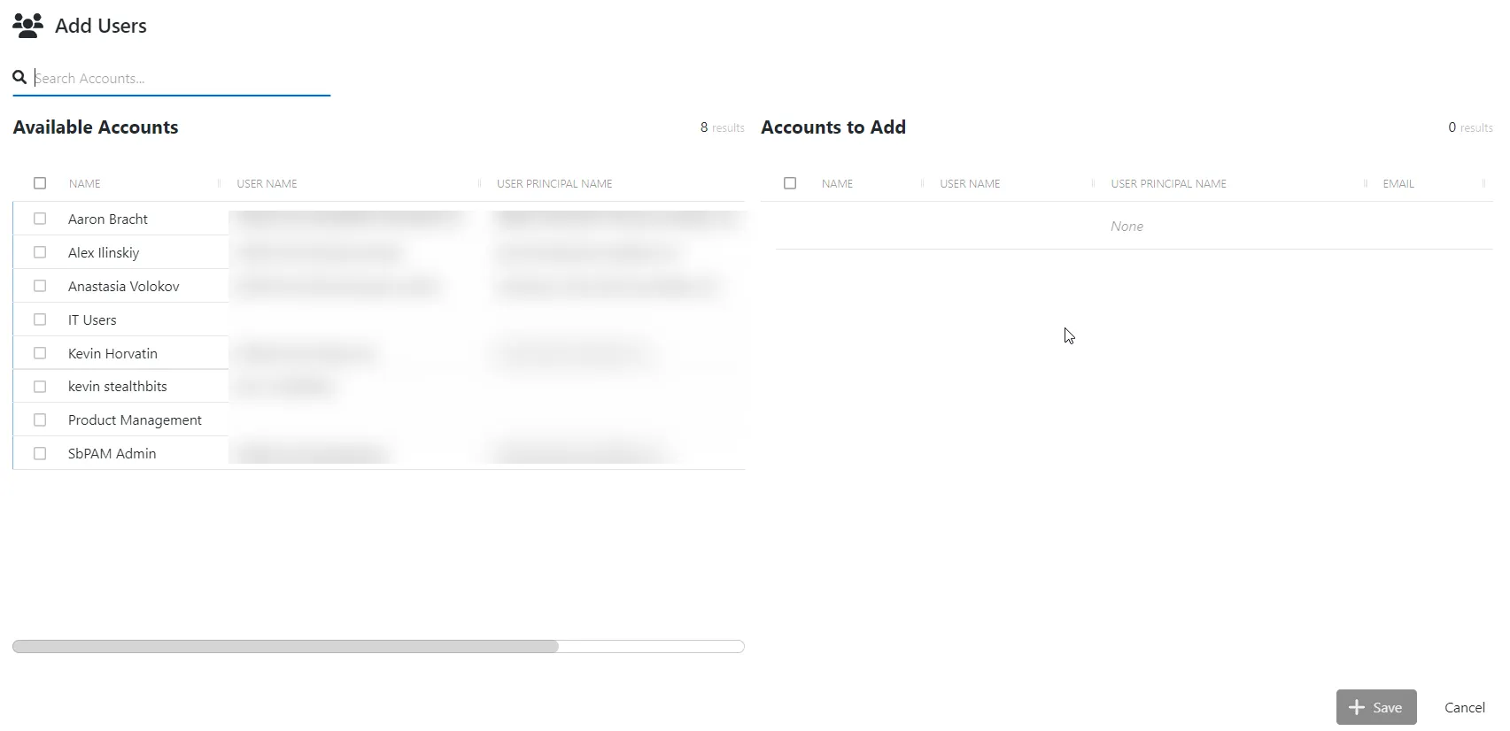 Add Users pane